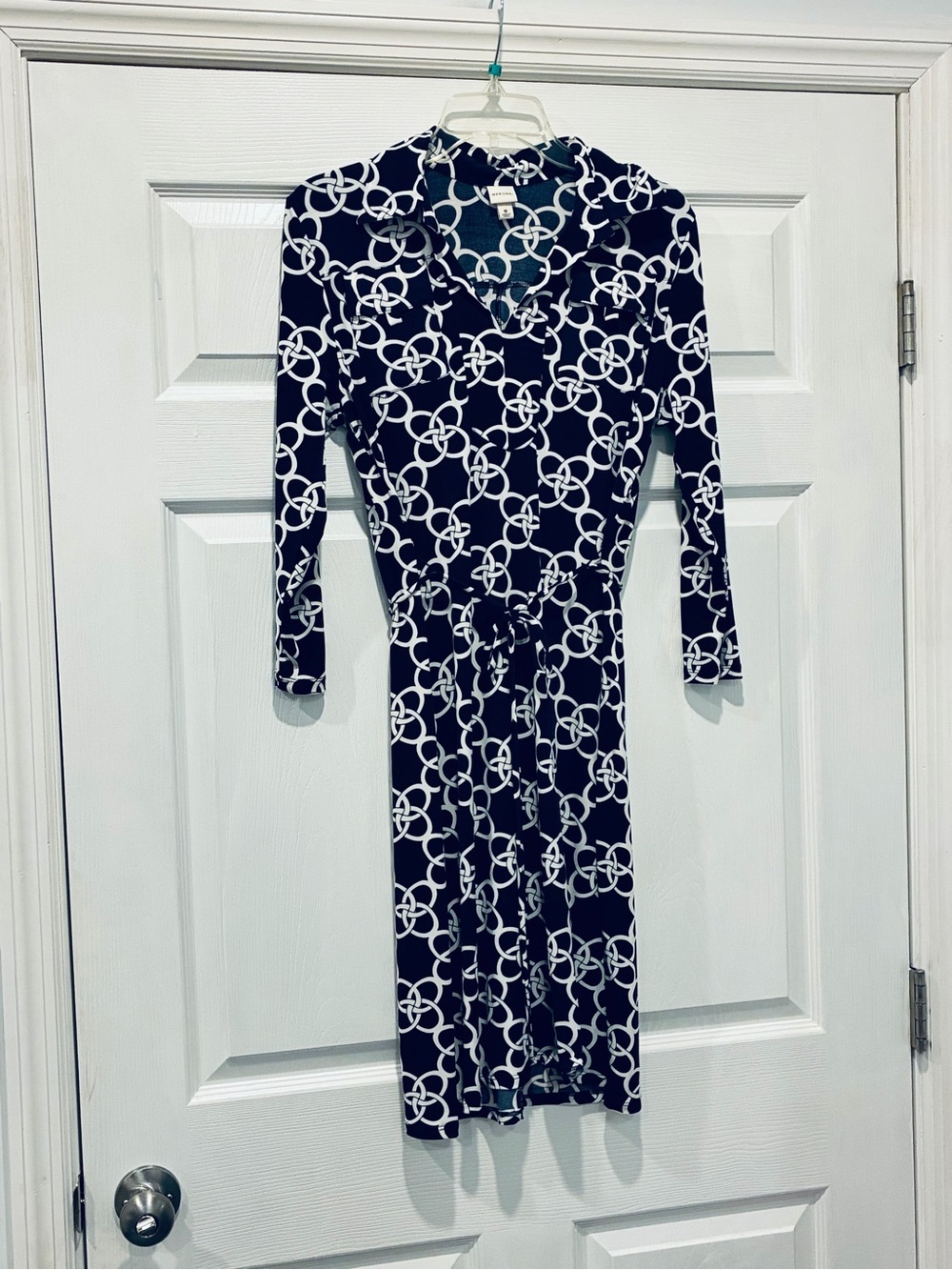 Merona Navy & White Chain-Print Wrap Dress